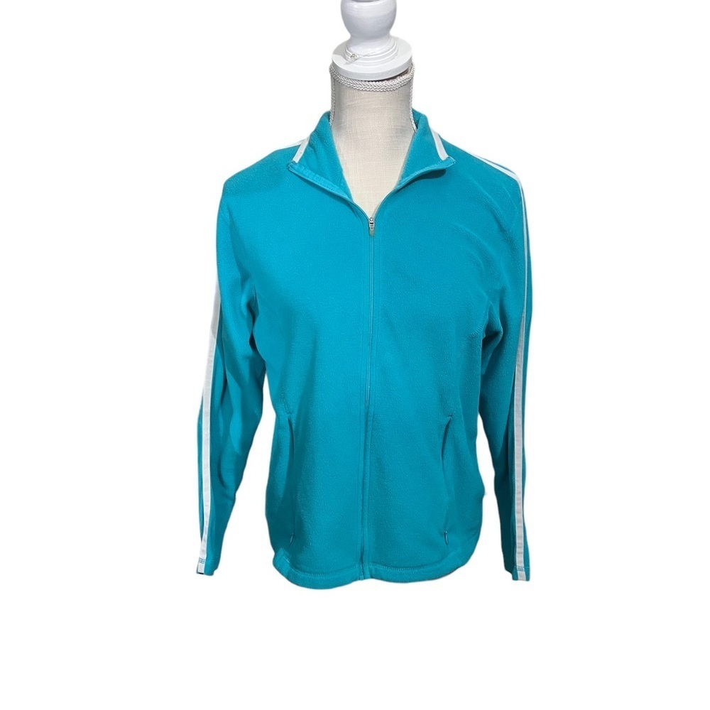 LL Bean Women Turquoise Full Zip Long Sleeve Lightweight Fleece Jacket Sz Medium